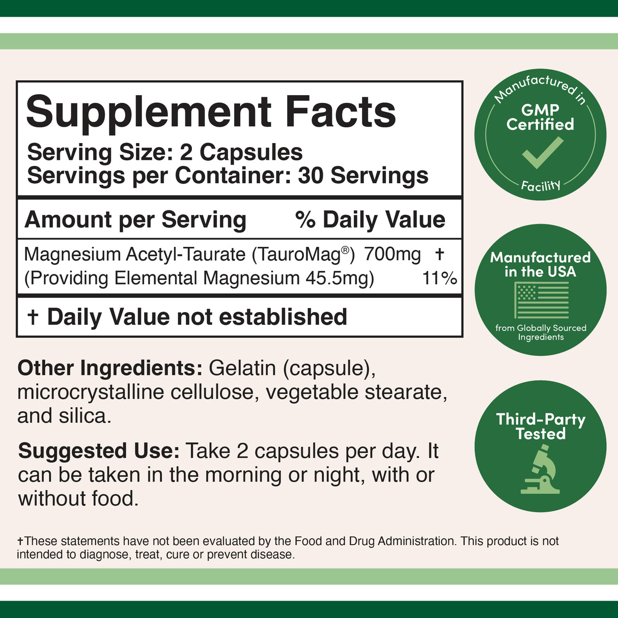 Magnesium Acetyl-Taurate Supplement